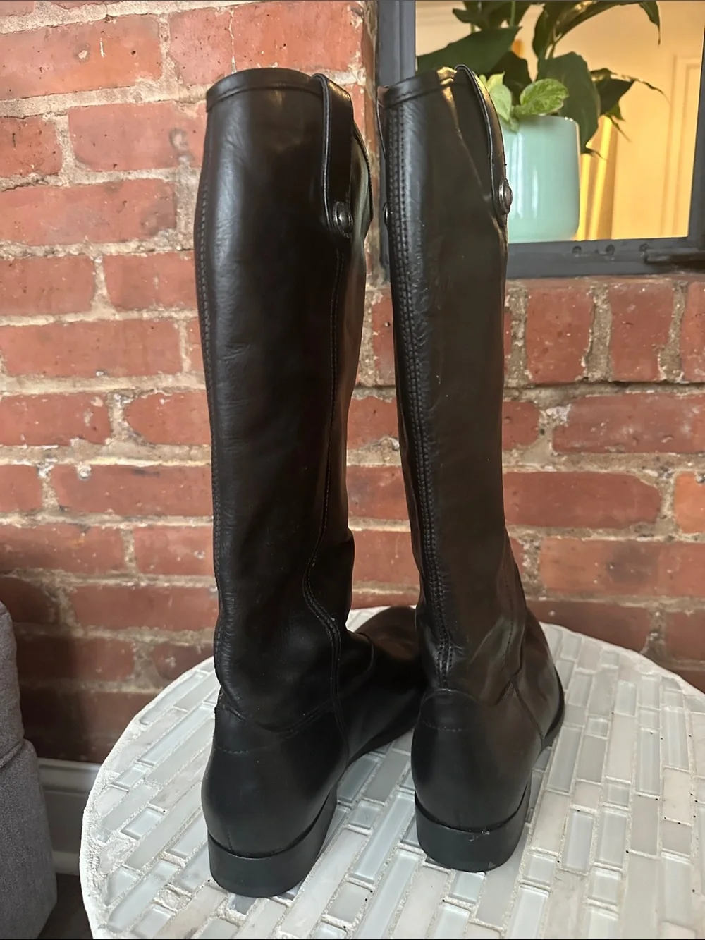 Frye Black Leather Knee-High Riding Boots
